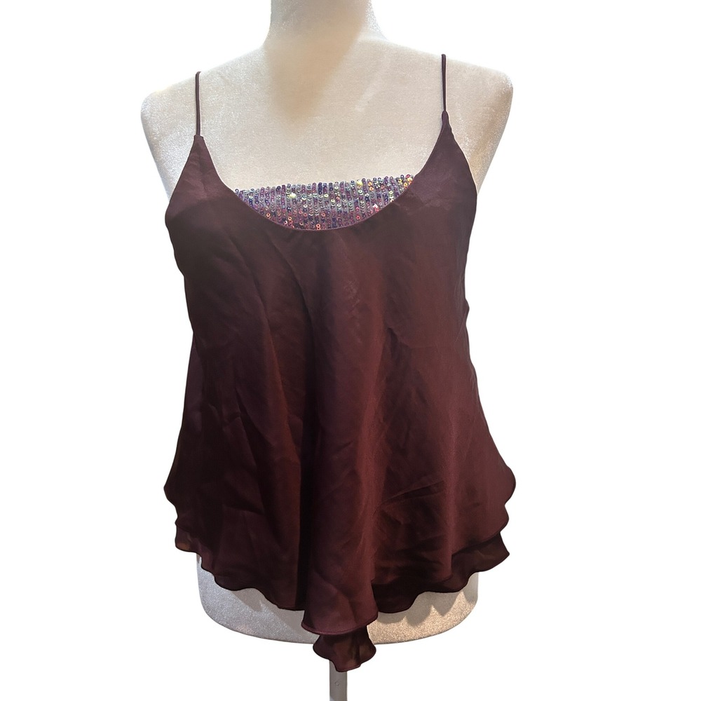 Sequin Cami Top Maroon Sleeveless Party Tank Top